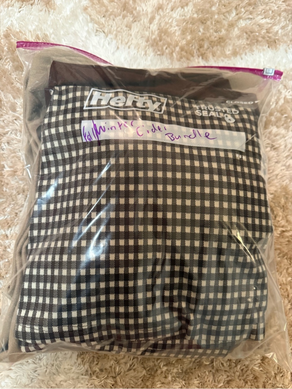 Pre-bundled: Gingham Mini Dress, Beige Pants, Feminine Brown Dress